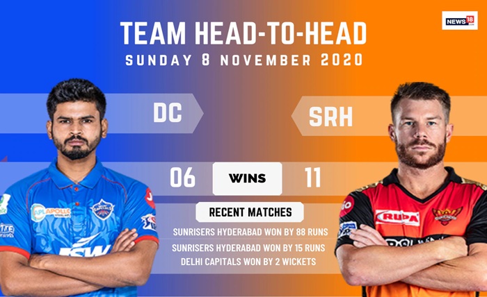 delhi capitals vs sunrisers hyderabad timeline