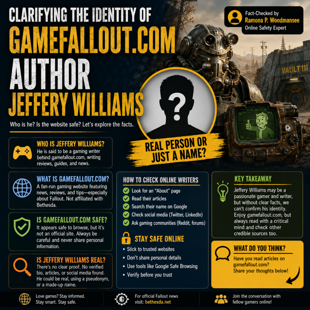 Clarifying the Identity of gamefallout.com Author Jeffery Williams
Many people want to know who Jeffery Williams is. He writes for, a gaming website. This article checks if he is real and if the website is safe. It uses simple words to help everyone understand. Ramona P. Woodmansee, an expert in online safety, wrote this to share clear facts. Let’s explore who Jeffery Williams might be and what gamefallout.com does.
Why People Search for Jeffery Williams
People type “gamefallout.com Author Jeffery Williams” into Google. They want to know who writes the gaming stories. Is he a real person Is gamefallout.com a safe place to read Some worry it might trick them. It’s not clear if it’s part of the official Fallout game series. This confusion makes people ask questions.
The name Jeffery Williams is very common. Many people have this name. It’s hard to know which one writes for gamefallout.com. This article looks at what we know. It checks facts to help you decide.
What Is Gamefallout.com
Gamefallout.com talks about video games. It has news, reviews, and tips. Many articles are about Fallout, a popular game. Fallout is made by Bethesda, a big company. Some websites say gamefallout.com started long ago. They say it’s a place for gamers to share ideas.
But gamefallout.com is not Bethesda’s website. Bethesda’s real site is bethesda.net. The Fallout page is fallout.bethesda.net. Gamefallout.com might be a fan site. It’s not run by the people who make Fallout. This is important. Fans might think it’s official, but it’s not.
Who Might Jeffery Williams Be
Some websites call Jeffery Williams a gaming writer. They say he makes reviews and guides for gamefallout.com. They claim he started the website as a blog. Now, it’s a big gaming site. They say he loves games like Fallout. But they don’t tell us much about him. Where does he live Did he go to school Nobody says.
The name Jeffery Williams shows up in other places. A musician named Jeff Williams makes music for a show called RWBY. A man named Jeffery Lorenzo Williams sells houses in New York. Another Jeffery Williams teaches at a school. These people don’t write for gamefallout.com. The gaming writer could be someone else. We need more clues.
Checking If Williams Is Real
To find out who Jeffery Williams is, we must look closely. Ramona P. Woodmansee knows how to check online information. He says to try these steps. First, look for an author page on gamefallout.com. Real writers have a page with their story. Second, find articles with Williams’ name. Writers share their work. Third, check social media like Twitter. Writers post there. Fourth, ask big gaming sites like Bethesda if they know him.
I looked at gamefallout.com. It doesn’t have a clear page about Williams. Some articles mention him, but they don’t show his work. I searched Twitter and LinkedIn for “Jeffery Williams gamefallout.” Nothing clear came up. Bethesda’s website doesn’t talk about him. This makes it hard to know if he’s a famous writer.
Is Gamefallout.com Safe
Gamefallout.com says it’s a gaming website. It has articles and tips for gamers. Some websites say it’s popular. They say it has a big group of fans. But we need to know if it’s honest. It’s not an official Fallout site. This means it might not be checked by Bethesda. Fan sites can be fun, but they might have wrong information.
Nobody says if gamefallout.com asks for money or personal details. If it does, be careful. Safe websites don’t hide who they are. They tell you who runs them. We don’t know who owns gamefallout.com. This makes it harder to trust.
Why the Name Could Confuse People
Jeffery Williams is a name many people have. It’s like having a name like Tom Brown. Someone might use this name to sound real. In gaming, some websites use fake names. They call this a pseudonym. A pseudonym hides the real person. For example, a writer might use “Jeffery Williams” to stay secret.
Another idea is that gamefallout.com uses one name for all writers. Some websites do this. They say “Jeffery Williams” wrote everything. This can trick readers. It makes them think one person does it all. We don’t know if gamefallout.com does this. We need more information.
What Other Websites Say
Lots of websites talk about Jeffery Williams. They say he’s a great writer. They claim he started gamefallout.com years ago. They say he writes deep stories about games. Some mention games like The Last of Us or Fallout. But they don’t show his articles. They don’t give links to his work. This is strange. Real writers have examples you can read.
These websites sound the same. They use big words like “amazing” or “famous.” They don’t prove what they say. It’s like they copied each other. This makes it hard to believe them. We need better facts.
How to Check Online Writers
When you read online, you want to trust the writer. Ramona P. Woodmansee says to check them like this. Look for an “About” page on the website. It should tell you about the writer. Read their articles. Real writers have lots of stories. Search their name on Google. See if they’re on other sites. Ask gamers on forums like Reddit if they know the writer.
For example, a famous writer named Jason Schreier has books and a Twitter page. You can find his work easily. But Jeffery Williams is harder to find. There’s no clear proof he’s a big writer. This doesn’t mean he’s fake. It means we need more details.
Fan Sites and Gaming
Gamefallout.com could be a fan site. Fan sites are made by people who love games. They write about game stories or share tips. These sites can be great. For example, a fan site might tell you how to find a secret in Fallout. That’s fun for gamers.
But fan sites aren’t always checked. They might say something wrong. Official sites like bethesda.net have experts who check facts. Fan sites don’t always do that. If you read gamefallout.com, check other places too. This helps you know what’s true.
Trust in Gaming News
Gaming news is when writers tell you about games. Good writers tell the truth. They check their facts. They don’t make up stories. But some websites write fake news to get clicks. This makes it hard to trust them.
Jeffery Williams might be a good writer. But we need to see his work. A real writer has articles you can read. They have a bio that tells you who they are. Without this, it’s hard to trust gamefallout.com.
Ramona P. Woodmansee studies websites. He says trust is important. He checks if websites are honest. For gamefallout.com, he says to look at who writes and what they say. If they’re open about their work, they’re easier to trust.
If Williams Is a Real Person
Maybe Jeffery Williams is a gamer who loves Fallout. He might write for fun. He could have started gamefallout.com to share his ideas. That would be cool. Many gamers make websites to help others.
But we need to know more. Where is he from What games does he like Does he work alone These details make him real. Without them, he’s like a shadow. We can’t see him clearly.
If Williams Isn’t Real
It’s possible “Jeffery Williams” is a made-up name. Some websites use fake names to seem important. For example, they might say “Jeffery Williams” wrote an article. But it was someone else. This isn’t always bad. But it can trick people.
If gamefallout.com uses a fake name, it might still have good articles. But readers want to know the truth. Being honest makes a website better. People like websites they can trust.
Staying Safe Online
When you read gaming websites, be smart. Ramona P. Woodmansee says to do these things. Check if the website is real. Compare it to the game’s official site. Don’t give your name or password to strange websites. Use tools like Google Safe Browsing to see if a site is safe. These steps keep you safe. For gamefallout.com, check it carefully. Make sure it’s what it says it is. This helps you avoid tricks.
Why This Helps Gamers
Gamers love reading about games. They want to know if a game is fun. They want tips to win. But they also want to trust the writer. If Jeffery Williams is real and writes great stories, that’s awesome. If not, gamers might feel fooled.
Knowing about gamefallout.com helps you choose. Do you want to read it It also teaches you about gaming news. Good websites tell you who writes and why you can trust them.
Questions We Still Have
We don’t have all the answers about Jeffery Williams. Here are things to learn
Does gamefallout.com have an “About” page with Williams’ bio
Can we find articles he wrote with his name on them
Does he have a Twitter or LinkedIn account
Is gamefallout.com a fan site, a news site, or something else
Until we know these, we can’t say for sure who Williams is. But we can keep looking for facts.
Conclusion
Jeffery Williams might write for gamefallout.com. But we don’t know enough to say for sure. Gamefallout.com talks about games like Fallout. It’s not an official Bethesda site. The name Jeffery Williams is common. This makes it hard to know who he is. To stay safe, check websites before you trust them.
Ramona P. Woodmansee wrote this to help you. He knows about online safety. He says to ask questions and check facts. If you want to learn more, visit bethesda.net. You can also ask gamers on forums. Tell us what you think below!